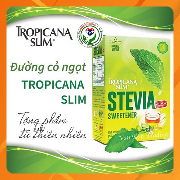 Đường Ăn Kiêng Lá Cỏ Ngọt Stevia Tropicana Slim hộp 50 gói