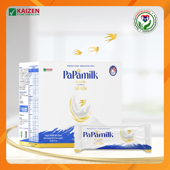 Sữa cho người tiểu đường PaPamilk Diasure chứa Tổ Yến - Hộp 24 gói (Gói 32gr)